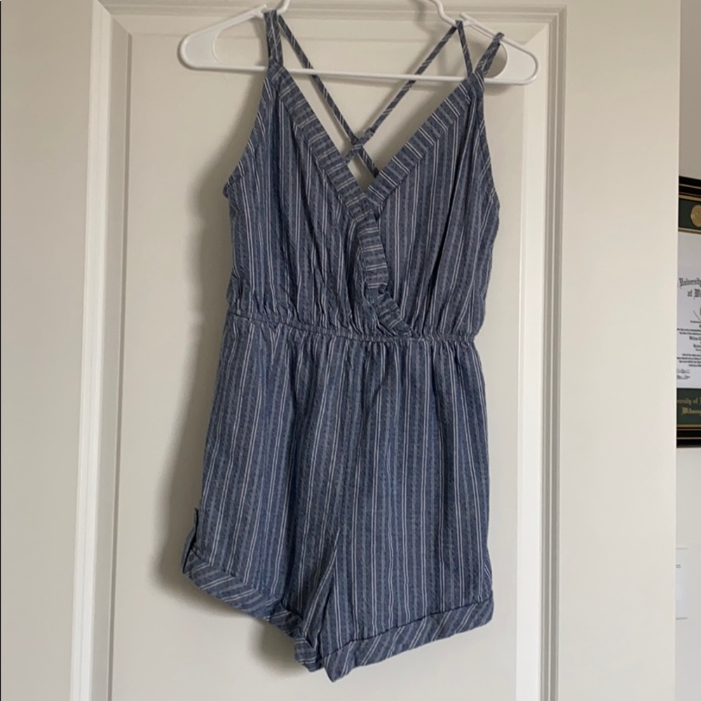 Blue and white romper